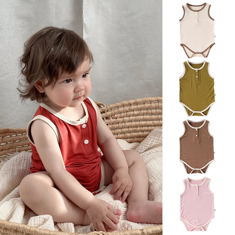 婴儿包屁衣2025夏季莫代尔薄款宝宝无袖背心哈衣a类婴幼儿空调服