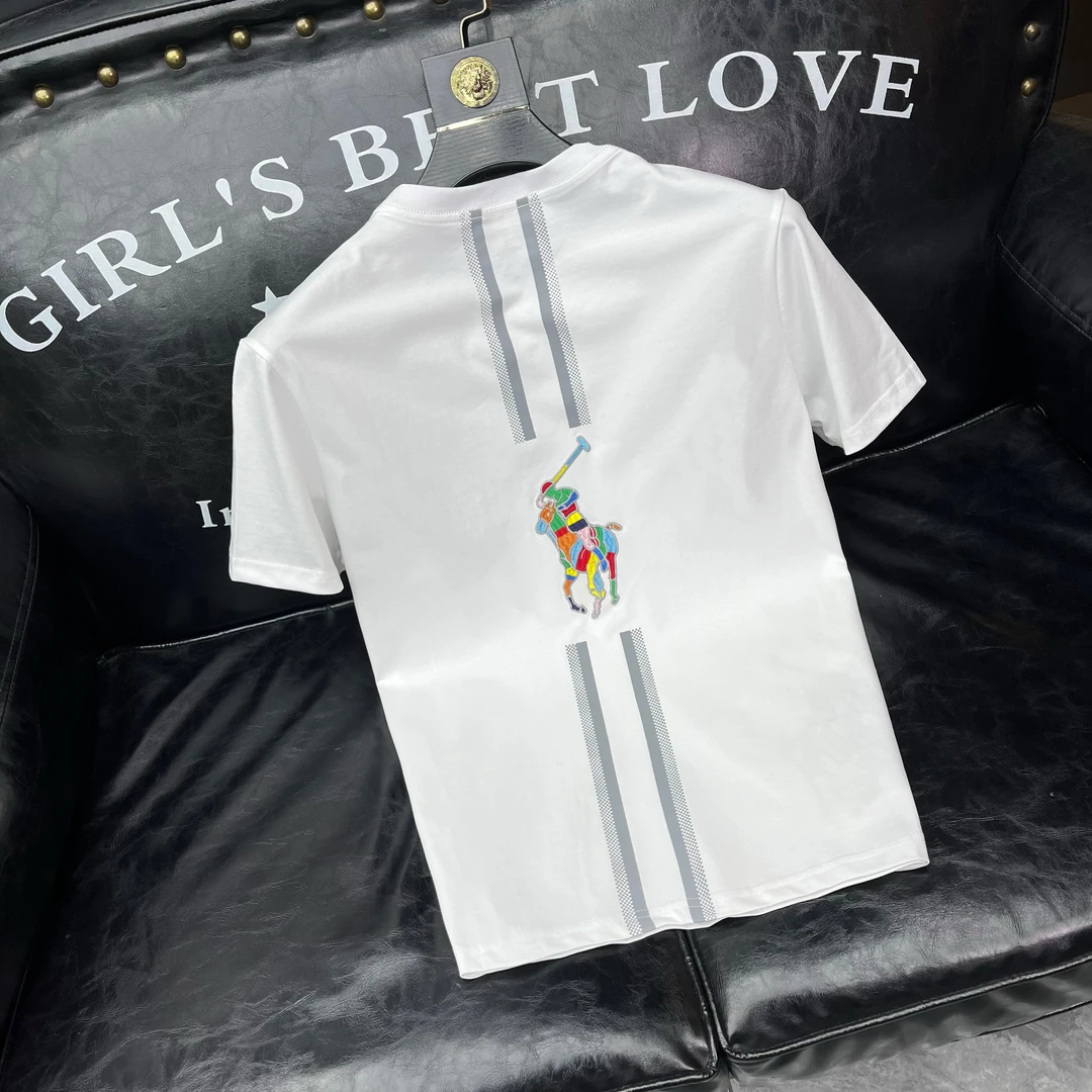 2025欧洲站高端短袖T恤男士夏季圆领修身刺绣印花半袖体恤男帅气