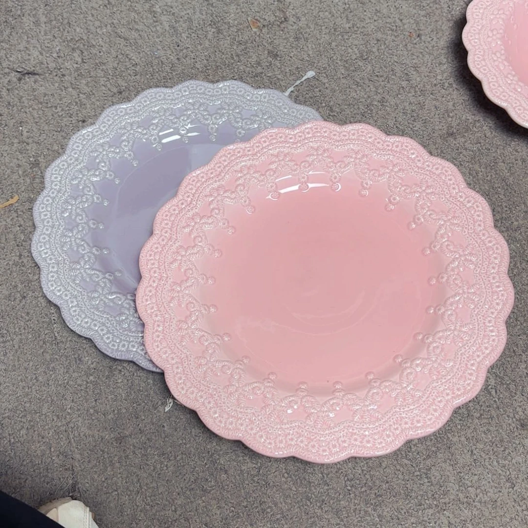 陶瓷重工法式蕾丝浮雕十寸餐盘一个颜色备注