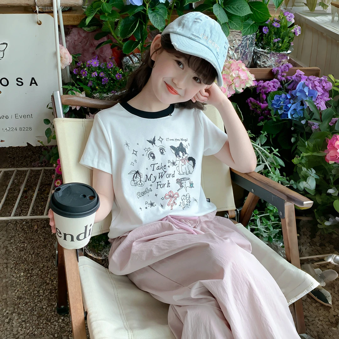 女童t恤短袖夏款2025新款百搭女孩韩版休闲卡通短袖T恤Q13202