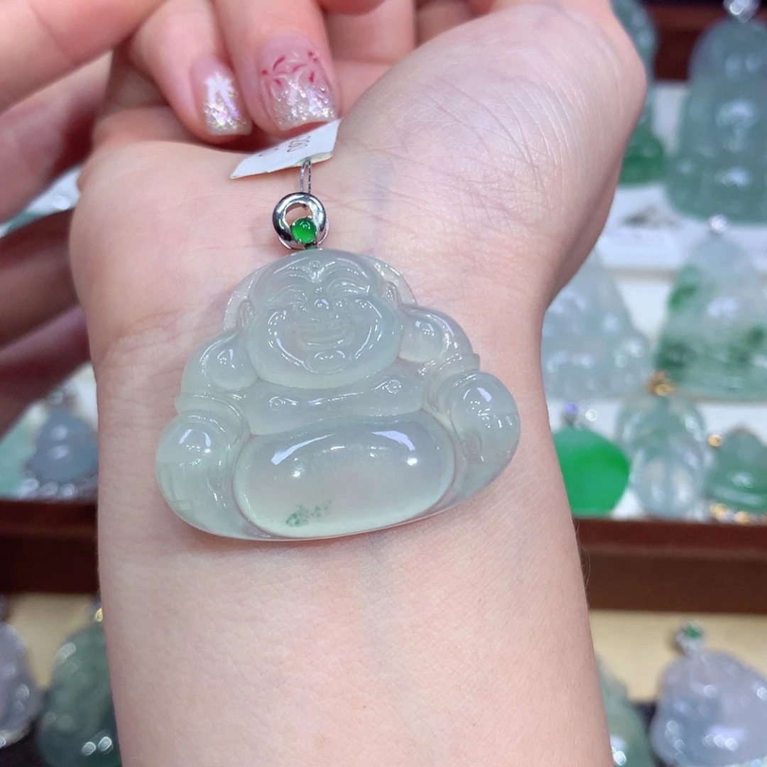 吊坠(不含链)18K金镶嵌翡翠天然缅甸A货翡翠揭阳工佛公