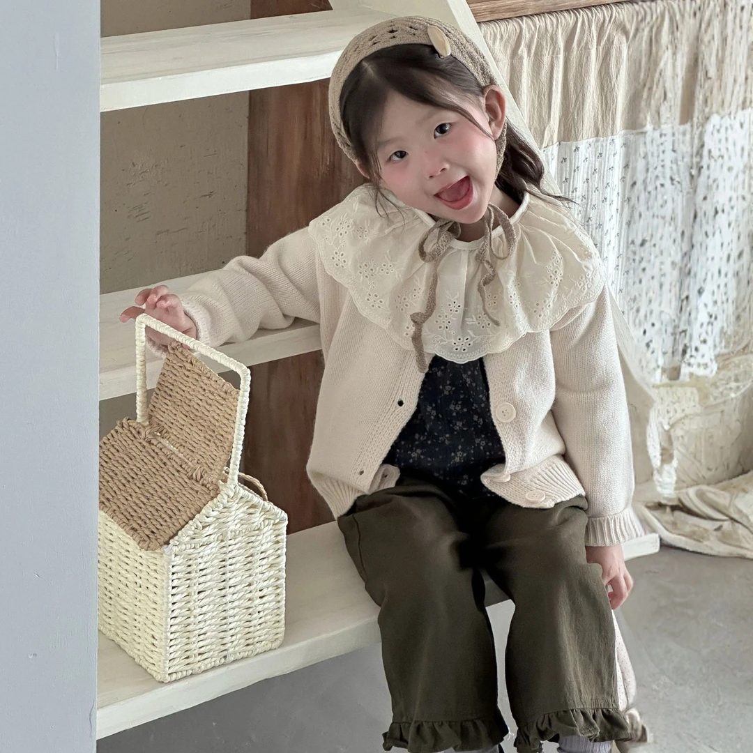 毛衣三件套新款甜美碎花春秋娃娃领长袖翻领花边韩版女秋季童装