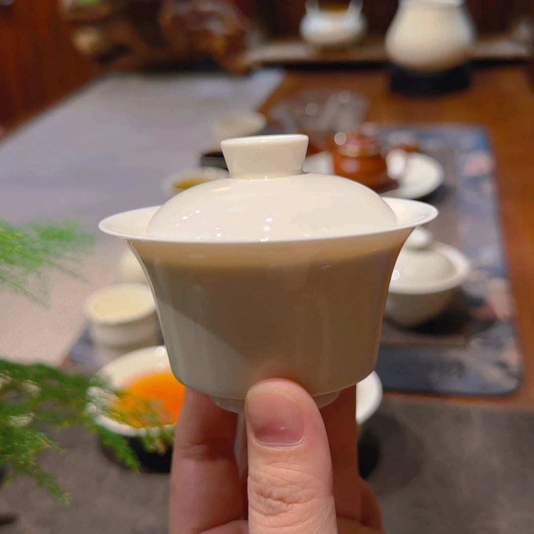 微澜定瓷 微瑕马蹄盖碗100cc