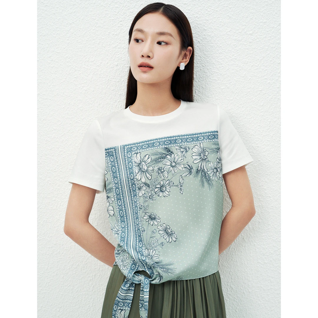 【安雅专属】【艺术印花】绑带T恤休闲通勤百搭款款宽松短袖上衣