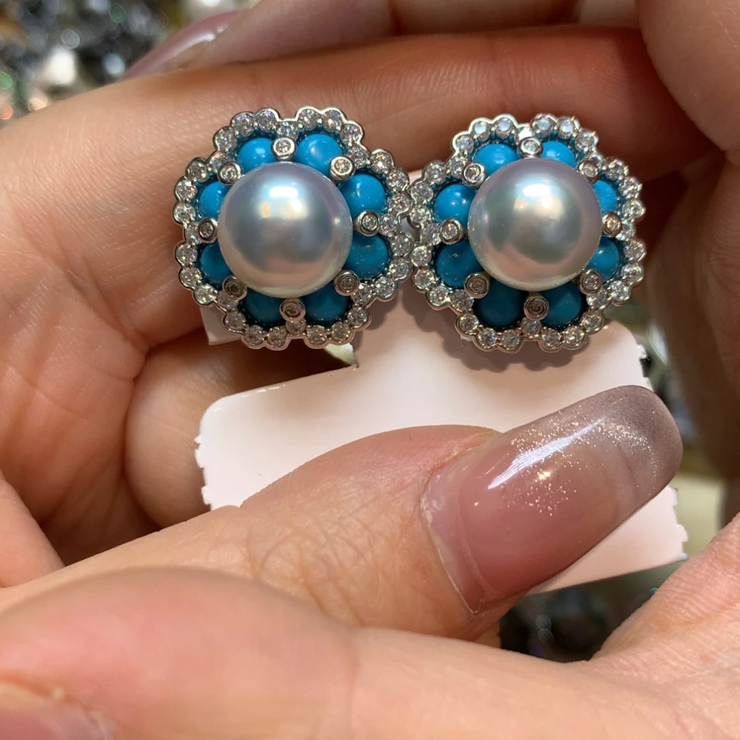 海水珍珠耳饰银S925镶嵌