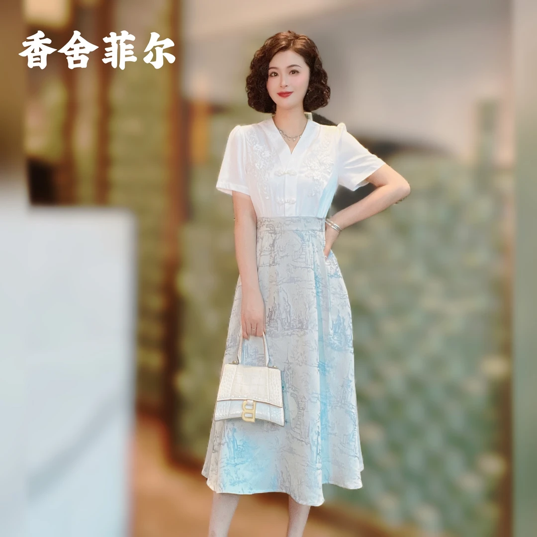 【香舍菲尔】83390-轻奢设计师款优雅气质修身时尚收腰连衣裙