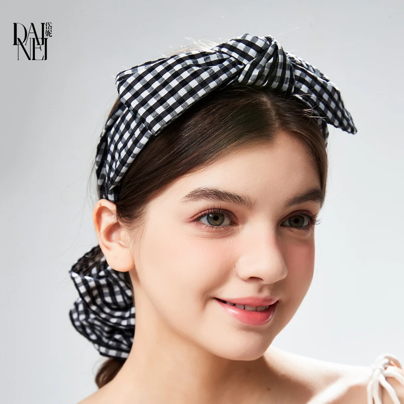 【明星同款】DAINEI岱妮格调蝴蝶结发箍黑白格子格纹女高颅顶发饰