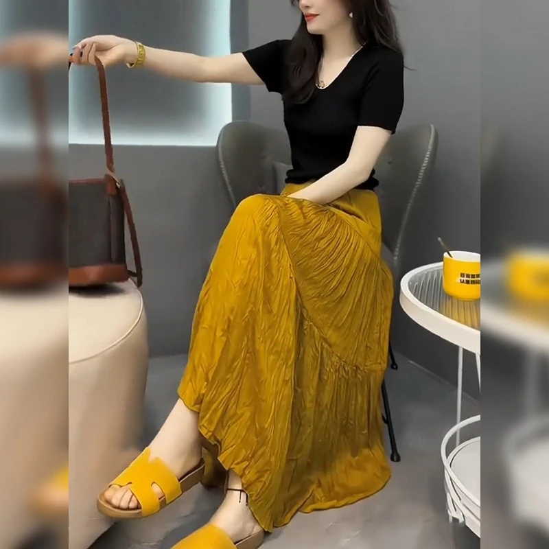 轻熟风一整套穿搭女夏季新款修身显瘦短袖上衣高腰显瘦半身裙套装
