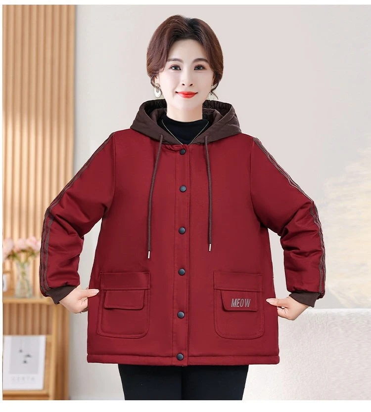 【105斤-230斤】2025大码妈妈装中老年时尚连帽宽松加绒加厚棉衣
