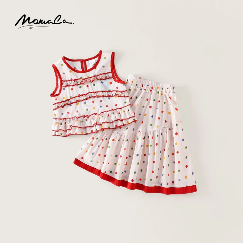 MOMOCO夏季款女童甜美撞色波点套装时尚两件套77630580006