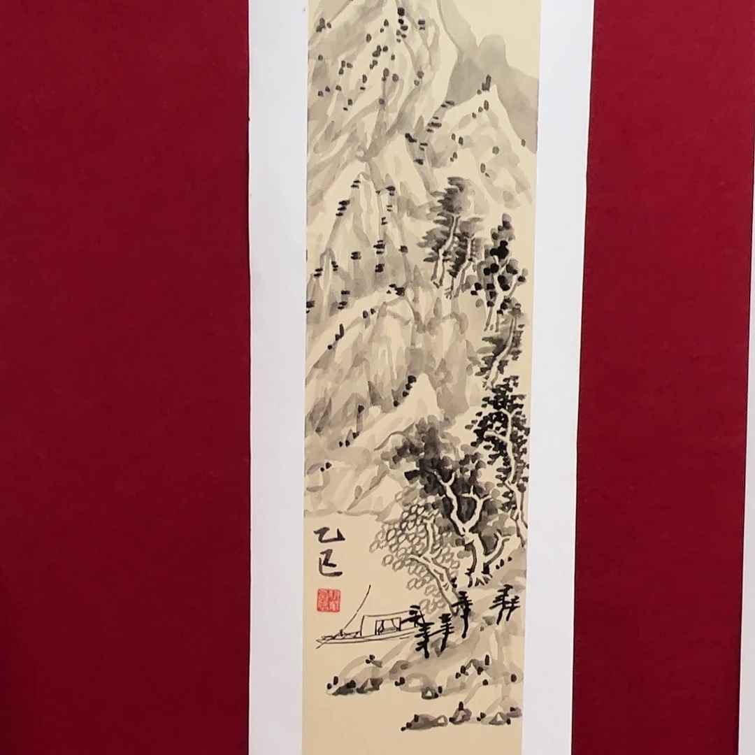 国画三尺对开山水作品