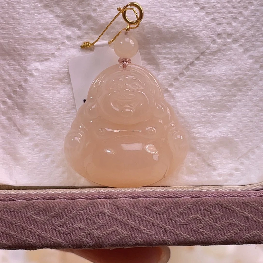 吊坠(不含链)18K金镶嵌和田玉藕粉红粉佛公25