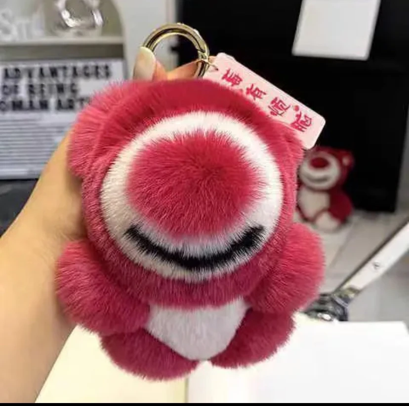 可爱草莓熊真毛獭兔毛挂件