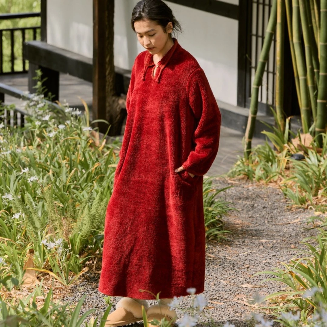 【蟲子姐姐专属】朵朵可可252-051家居服长袍女红色喜庆