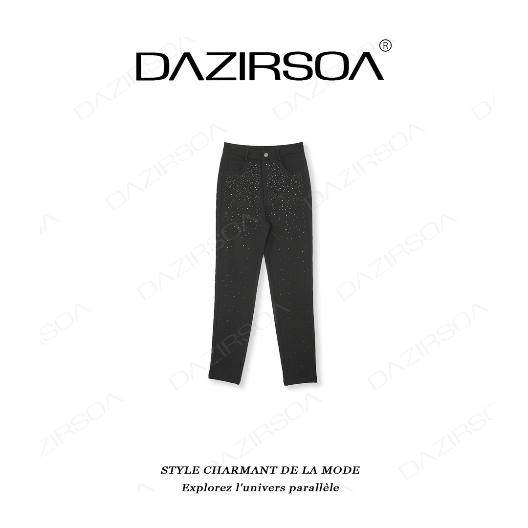 DAZIRSOA/达姿25S/S“满天星辰”拼接立体烫钻显瘦小脚裤 FL031