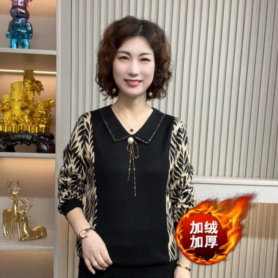 妈妈装流行时尚潮牌女装宽松秋冬装女士独特加绒加厚上装休闲长袖