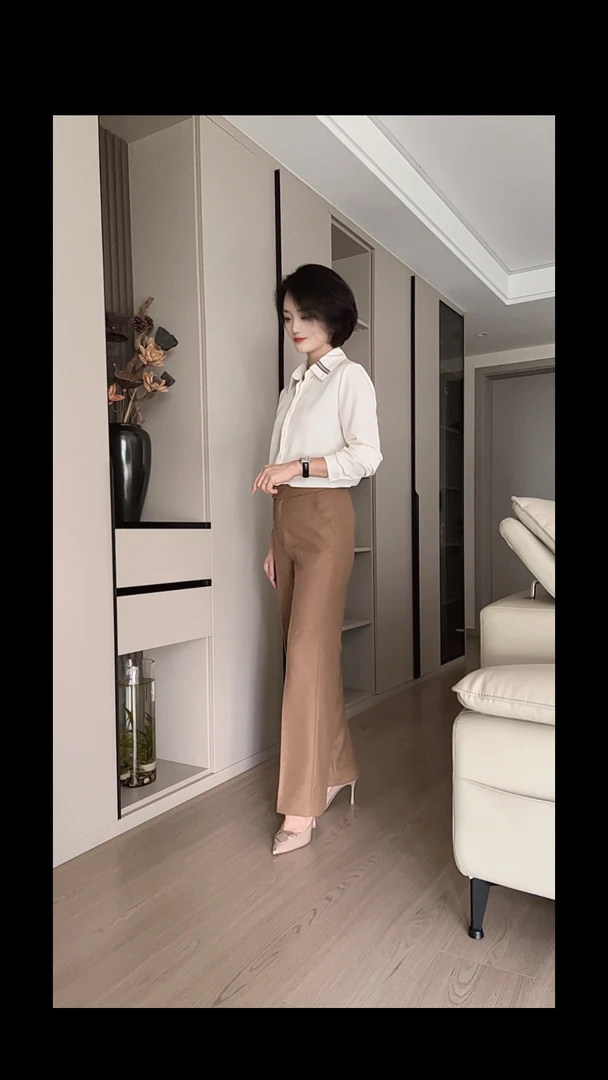 焦糖羊毛时尚大气西装款直筒裤单件