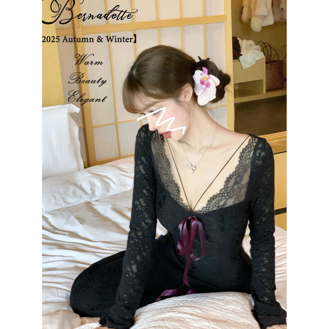 【美纪子】自带胸垫**纯欲性感加绒蕾丝秋冬鱼尾连衣裙3488#