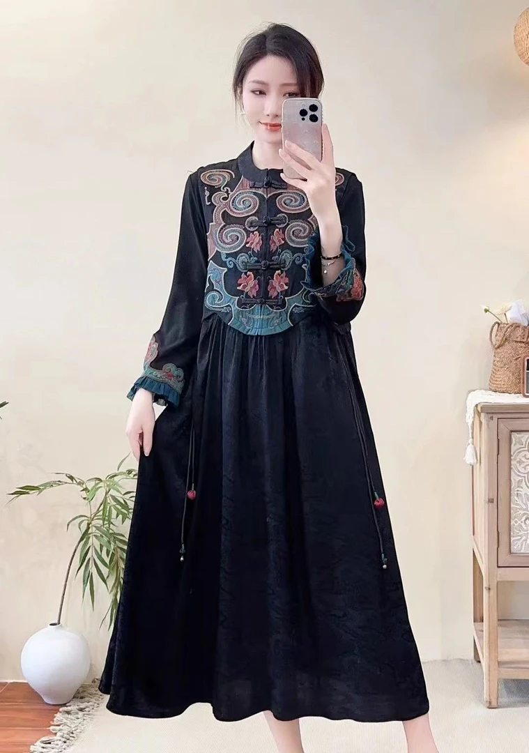 （青山远黛-马甲裙）新款原创设计民族风重工绣花显瘦百搭连衣裙