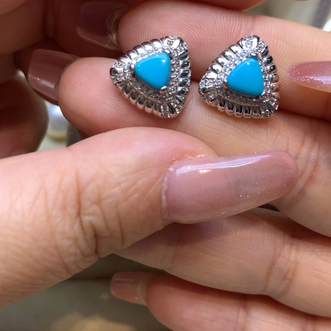 银S925镶嵌绿松石耳饰