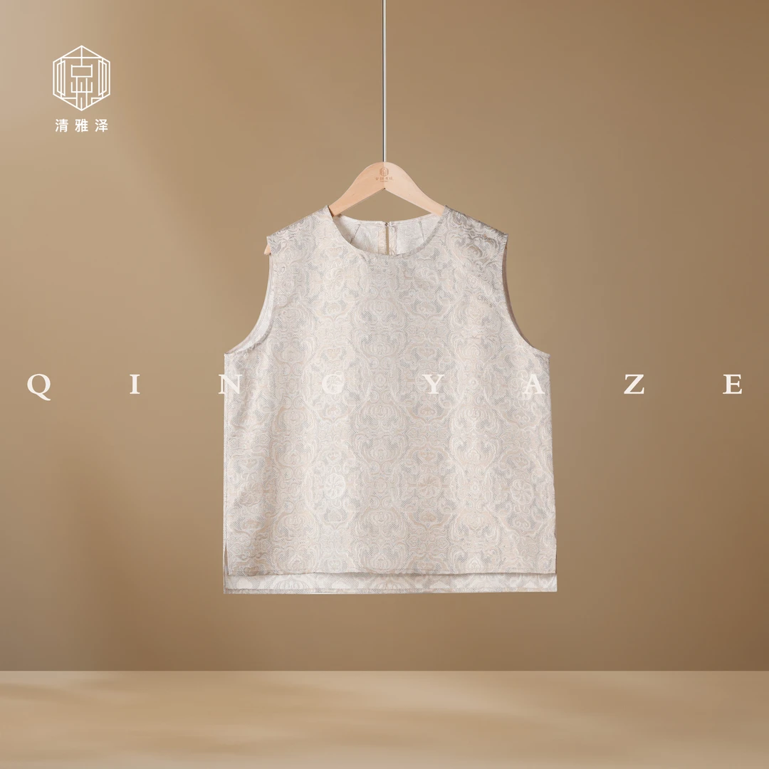 手工三经绞罗·白金团花！桑蚕丝织金新中式背心！GZ6292