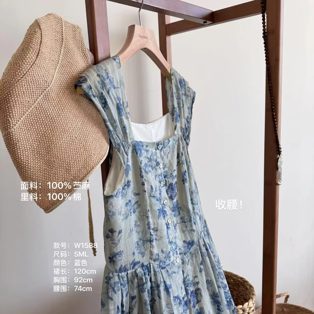 小文姐 W1588-夏季通勤洋气高腰显瘦甜美温柔碎花连衣裙女