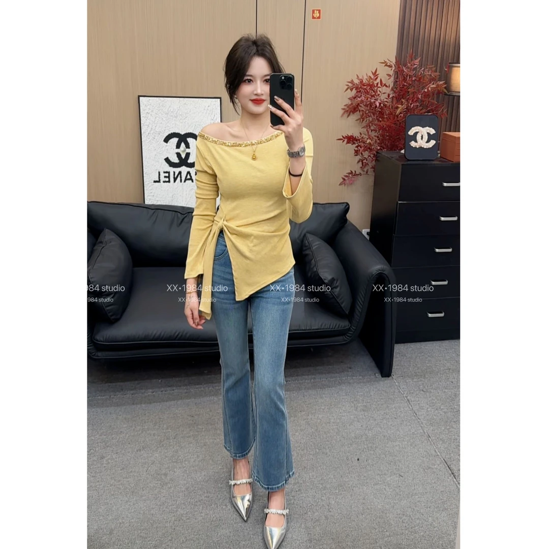 1984 精选【不规则】设计感时尚显瘦斜肩上衣