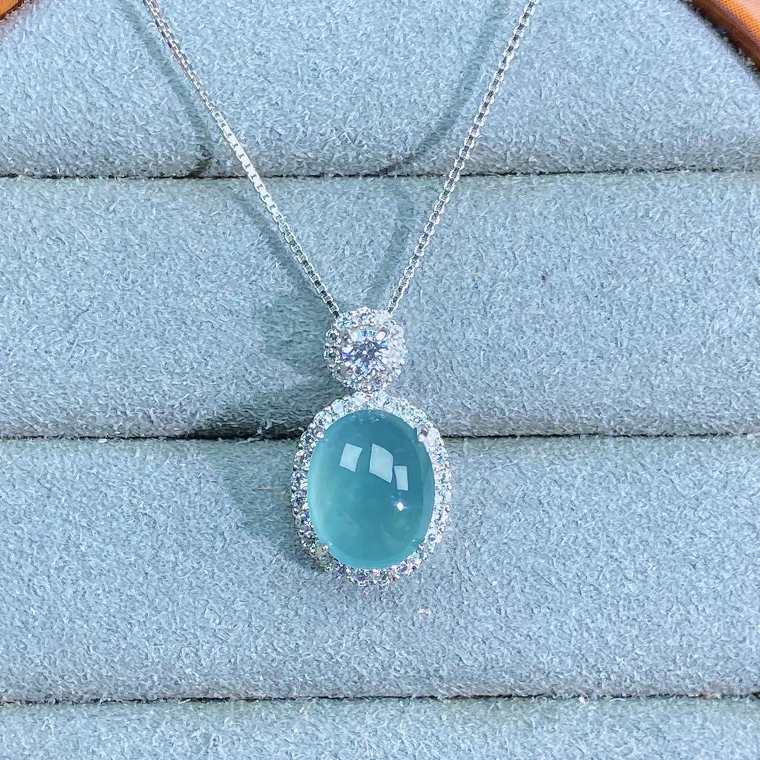 天然翡翠A货温柔精致设计款吊坠通体S925银镶嵌10.3*8.2*4.6