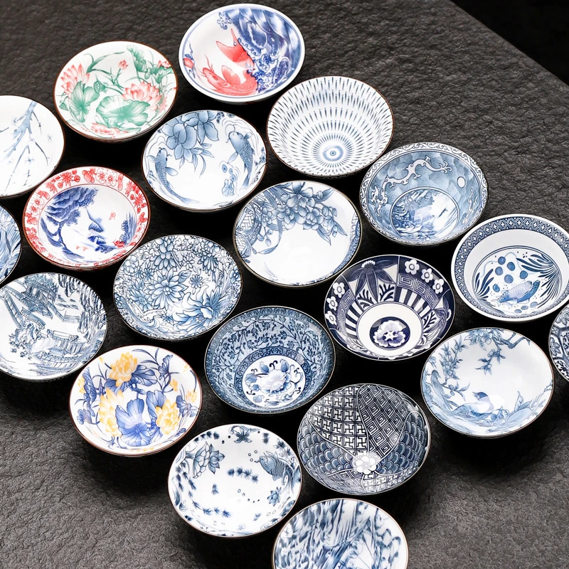 国潮主人杯青花瓷斗笠杯主人杯复古手绘功夫茶具陶瓷茶盏茶具配件