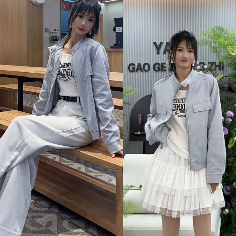 大妍定制~【青春主场】立领短款机车服外套春季新款宽松显瘦夹克