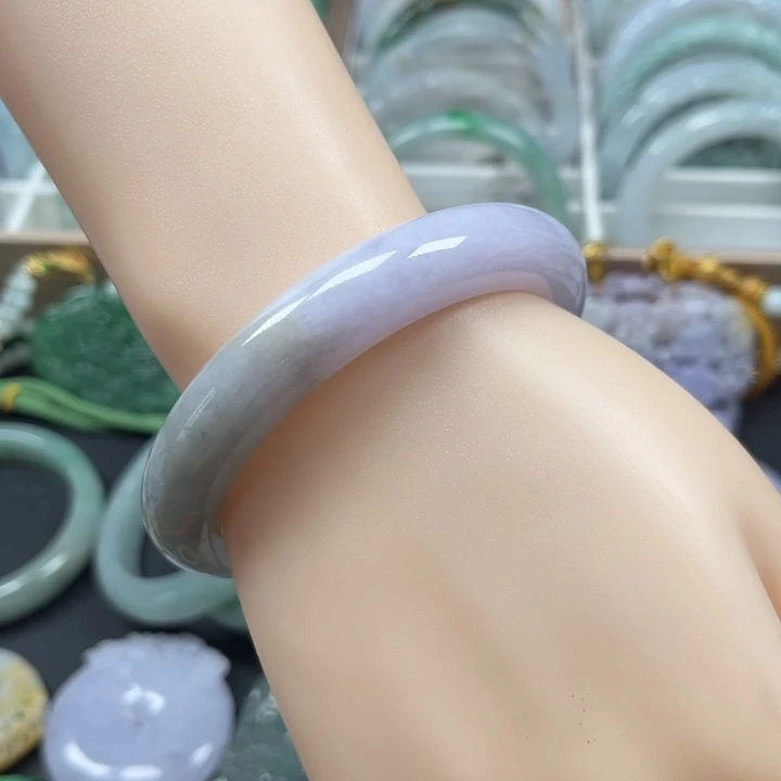 翡翠未镶嵌手镯紫罗兰飘黄翡58.4