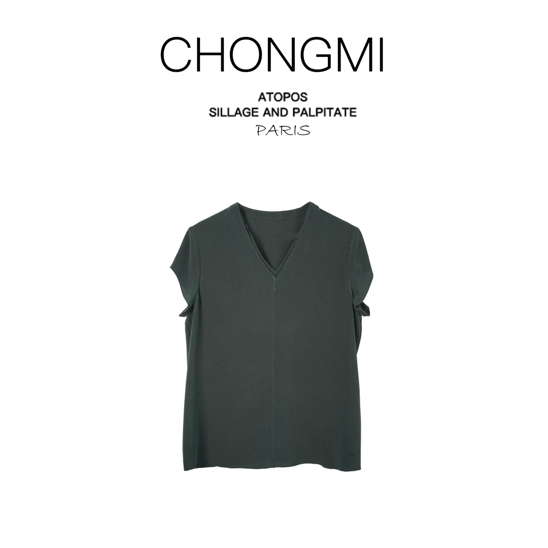 墨绿色23姆米重磅鬼绉桑蚕丝真丝T恤女2025夏季新款时尚百搭上衣