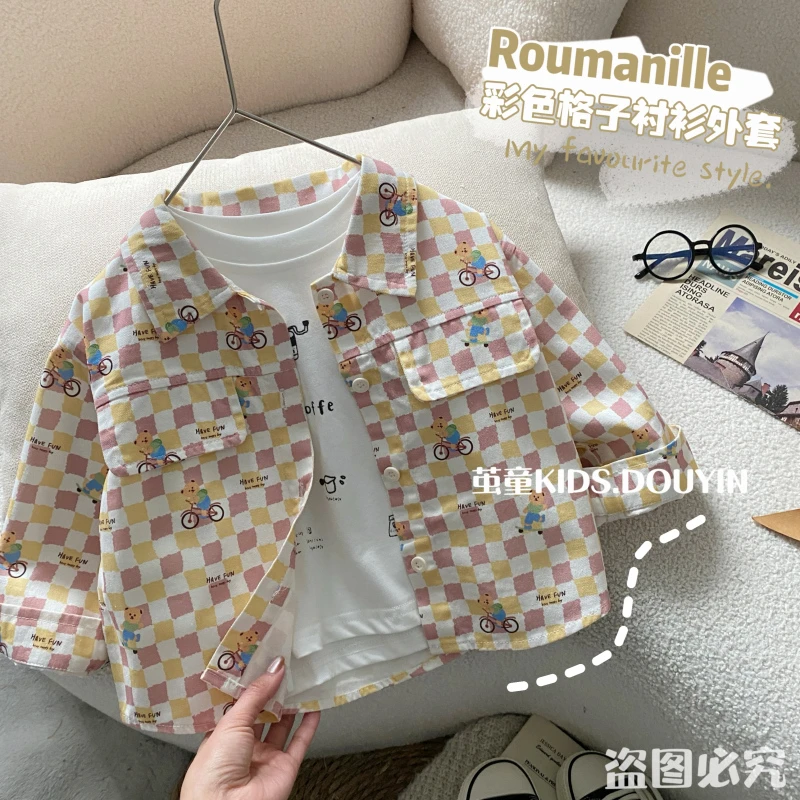 【麦麦妈】C126春季小童彩色格子衬衫外套春季新品男女宝宝休闲清爽