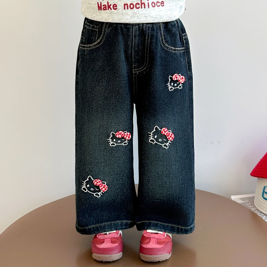 女童牛仔裤2025新款猫咪宝宝春秋款超好看宽松直筒裤儿童秋季长裤