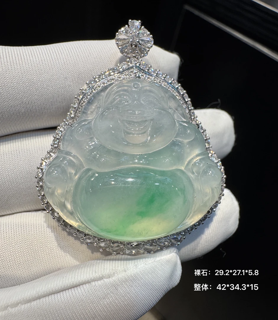 飘金丝绿弥勒佛吊坠完美