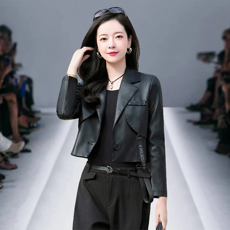 海宁真皮皮衣女短款爆款2025年新款女士时尚小个子绵羊皮春秋外套