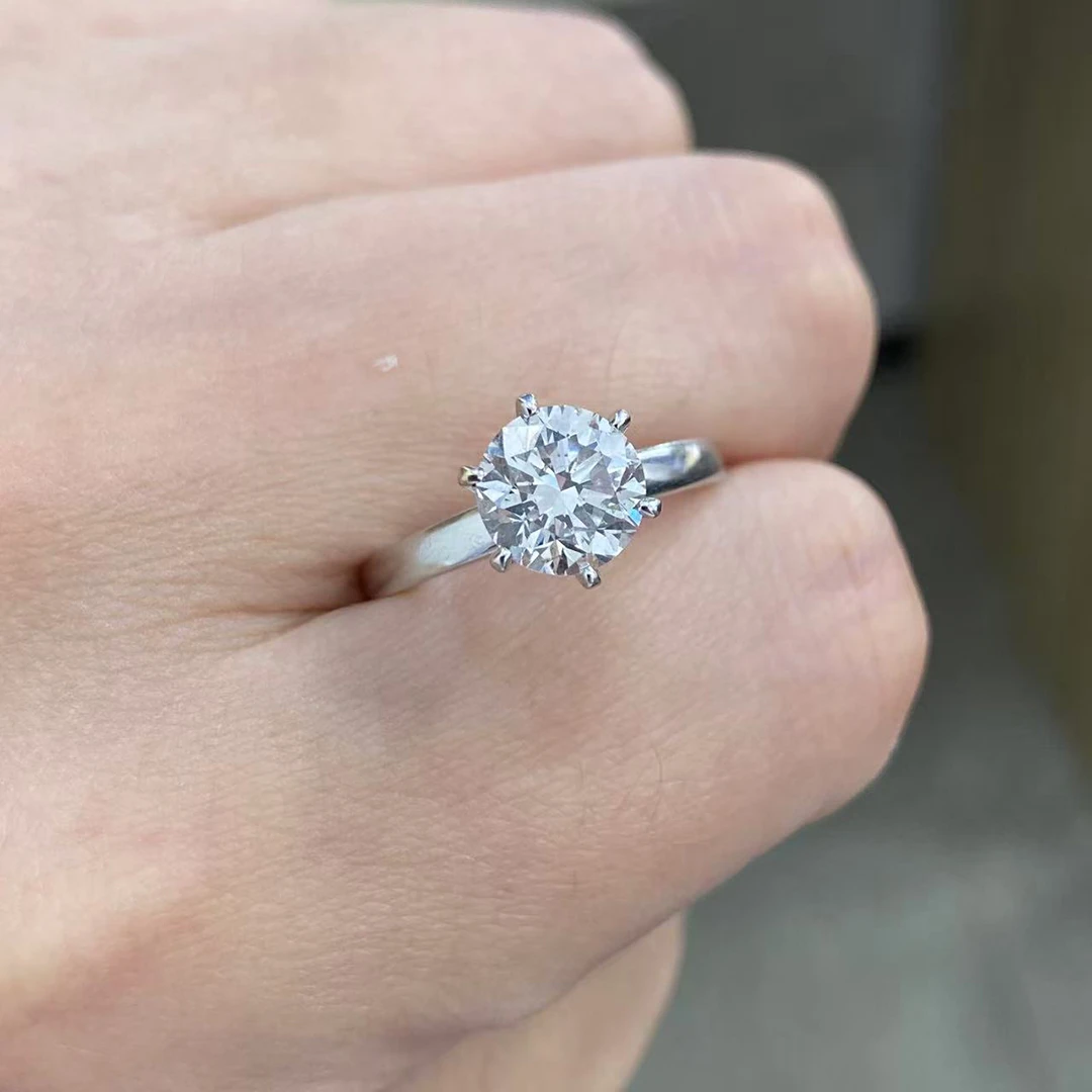 18K金真钻戒女2克拉FG色VS净度天然钻石戒指六爪求婚婚戒91644