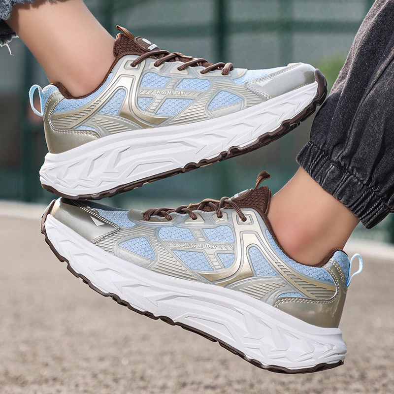 拼色透气复古港风圆头网面鞋舒适软底百搭老爹跑鞋0084