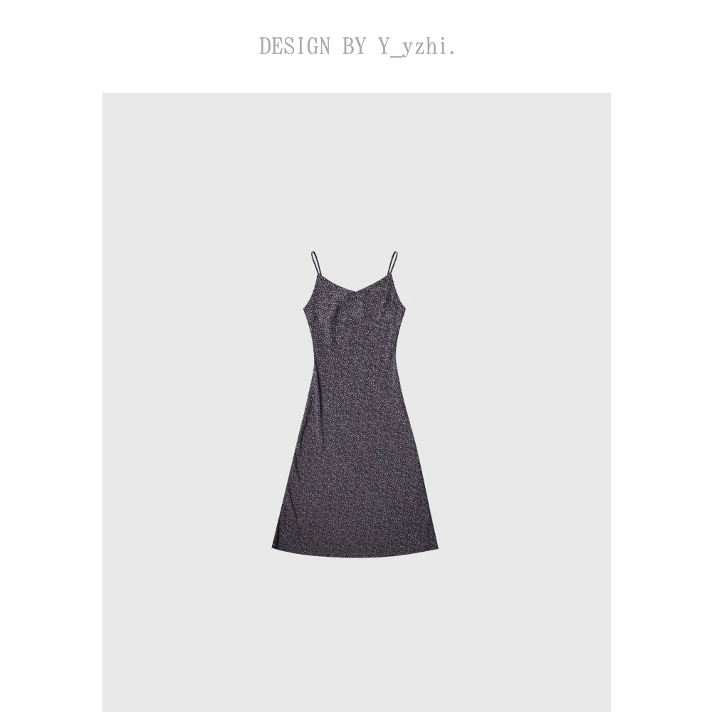 y_yzhi 七厘｜醋酸v领吊带连衣裙夏季垂感显瘦长裙