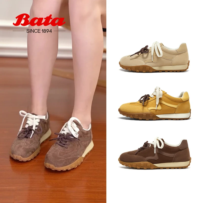 Bata小松饼阿甘鞋女2025春季商场新款厚底德训休闲运动鞋6587DAM5
