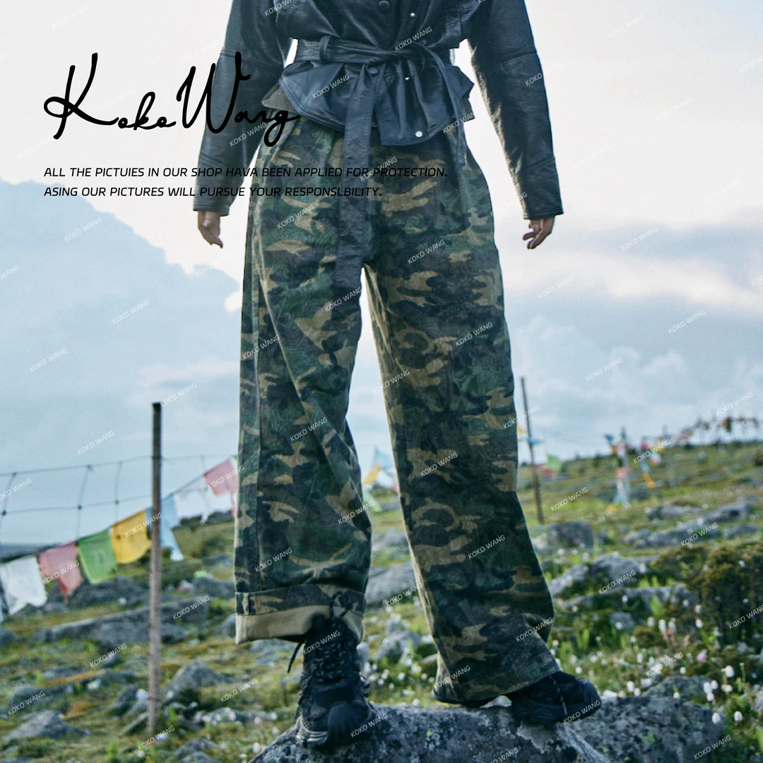 KOKO WANG秋冬新款流光风腰果花迷彩休闲百搭牛仔裤N2625H02K44