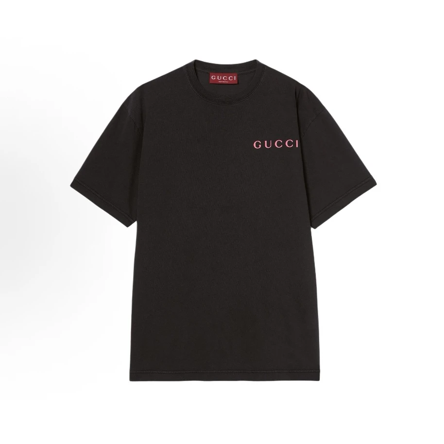 全新未使用 GUCCI/古驰 黑粉经典字母印花logo圆领休闲短袖T恤