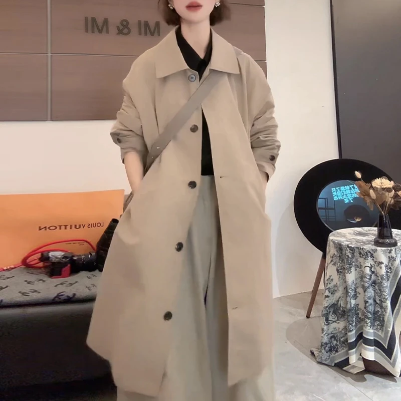 韩版休闲气质风衣外套女2025春秋新款中长款英伦风大衣小个子上衣