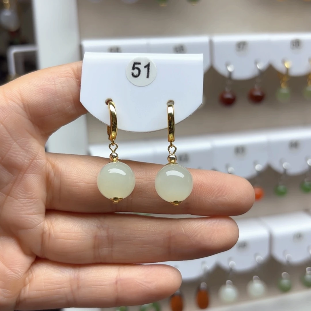 和田玉银S925镶嵌耳饰