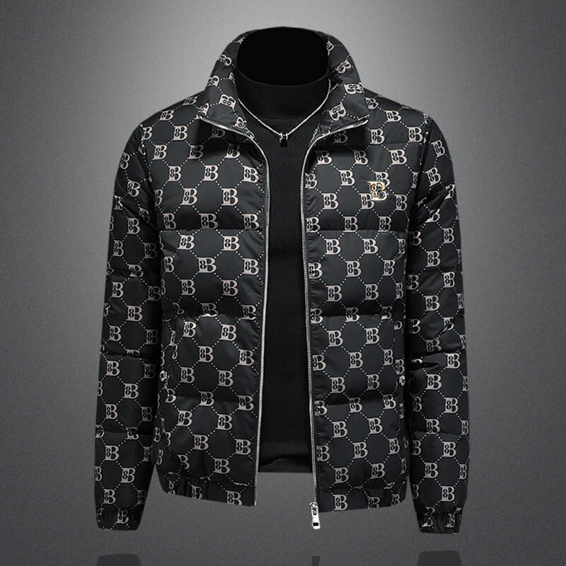 欧洲站字母印花羽绒服男士冬季加厚短款高级感潮牌休闲百搭外套男