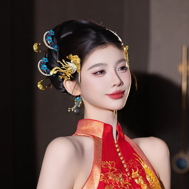 合金婚庆饰品 新款新娘国风高级感爆款新中式凤凰结婚头饰MT0208