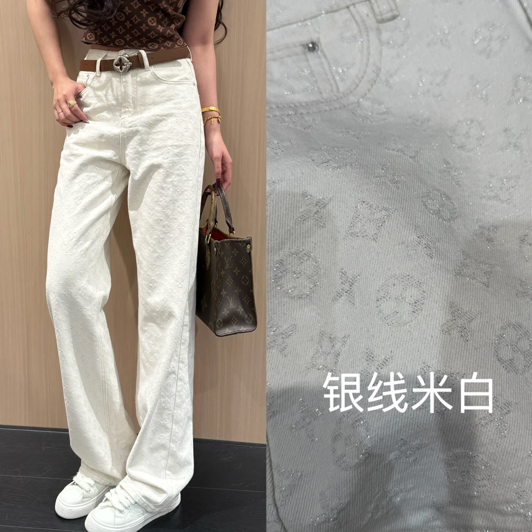 DAMIN/米白色银线工艺直筒窄版休闲拖地牛仔裤配腰带