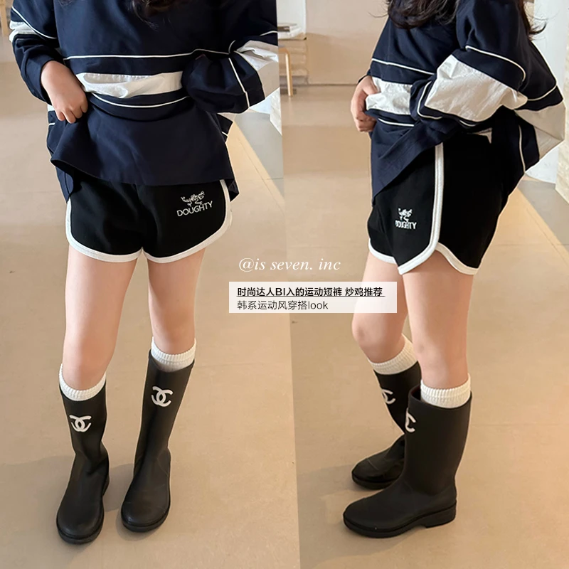 DTA2518女大童美式休闲百搭运动短裤春装新款字母刺绣高腰热裤潮