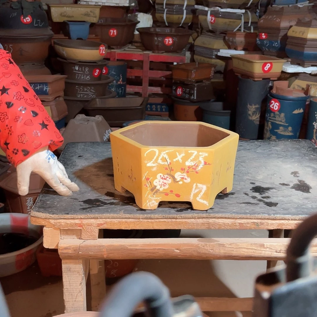 紫砂花盆六方盆一个微