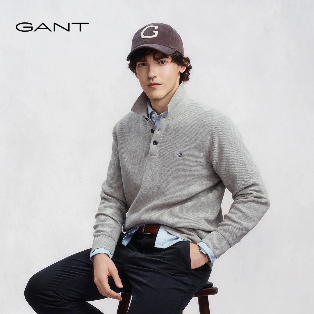 GANT/甘特25年秋冬新款男士翻领毛衣复古学院休闲纯色长袖针织衫